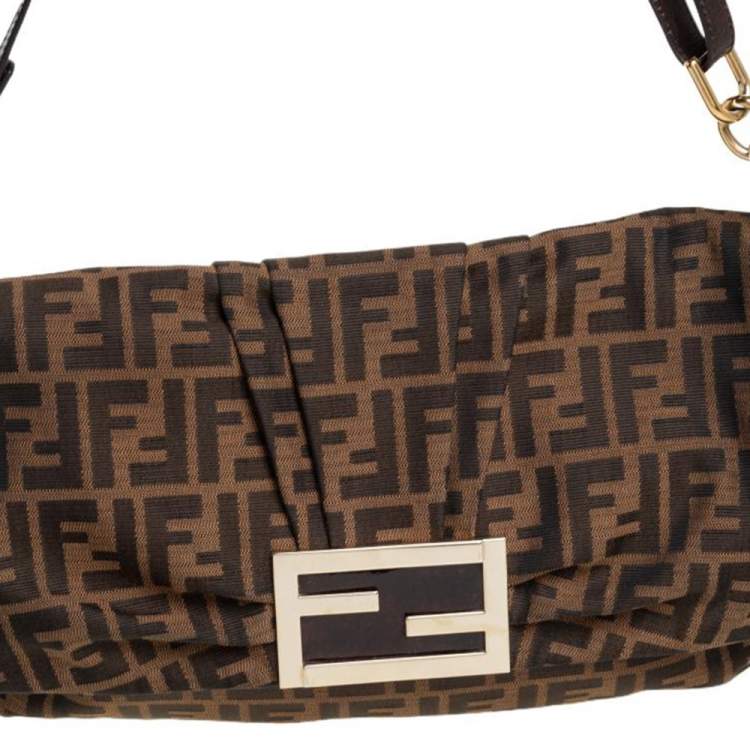 Pre Owned Fendi Tobacco Zucca Canvas and Patent Leather Mia Flap Bag