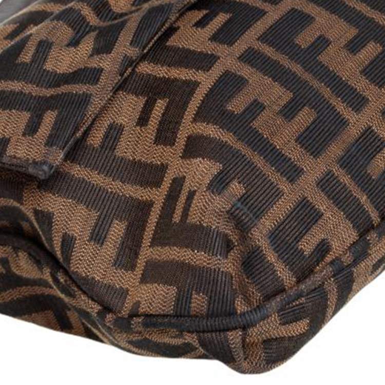 Pre Owned Fendi Tobacco Zucca Canvas and Patent Leather Mia Flap Bag