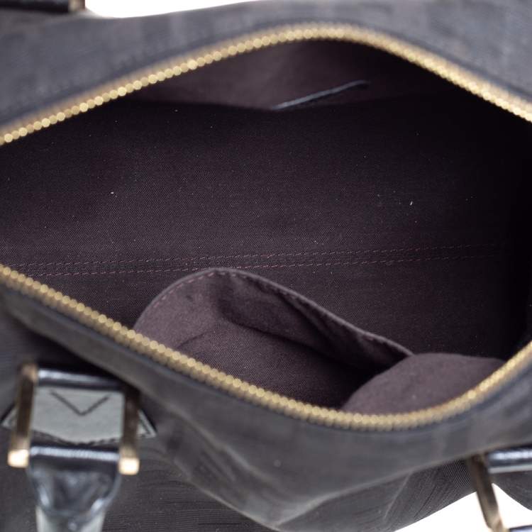 Pre Owned Fendi Black Zucca Canvas and Leather Medium Chef Boston Bag