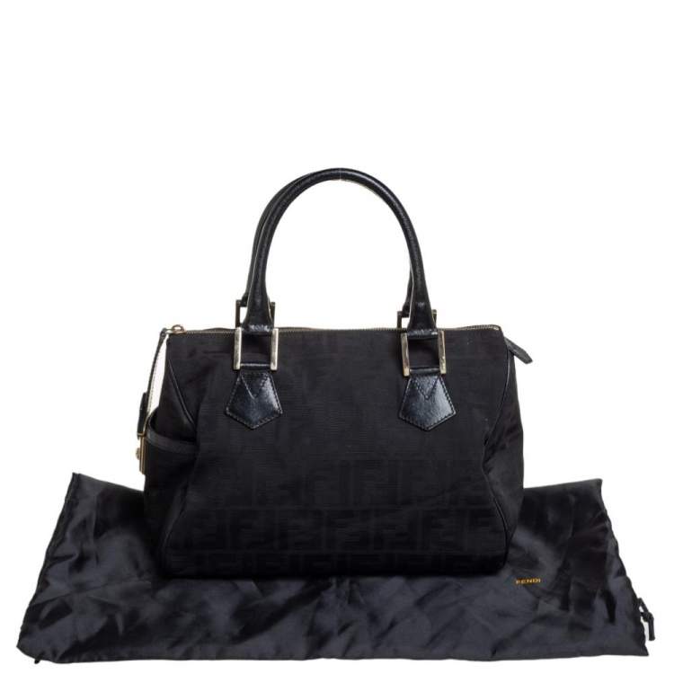 Pre Owned Fendi Black Zucca Canvas and Leather Medium Chef Boston Bag