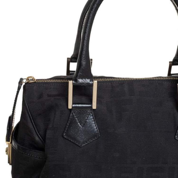 Pre Owned Fendi Black Zucca Canvas and Leather Medium Chef Boston Bag