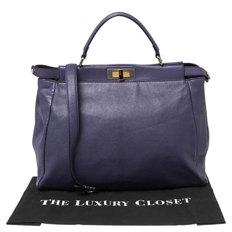 Pre Owned Fendi Purple Leather Large Peekaboo Top Handle Bag