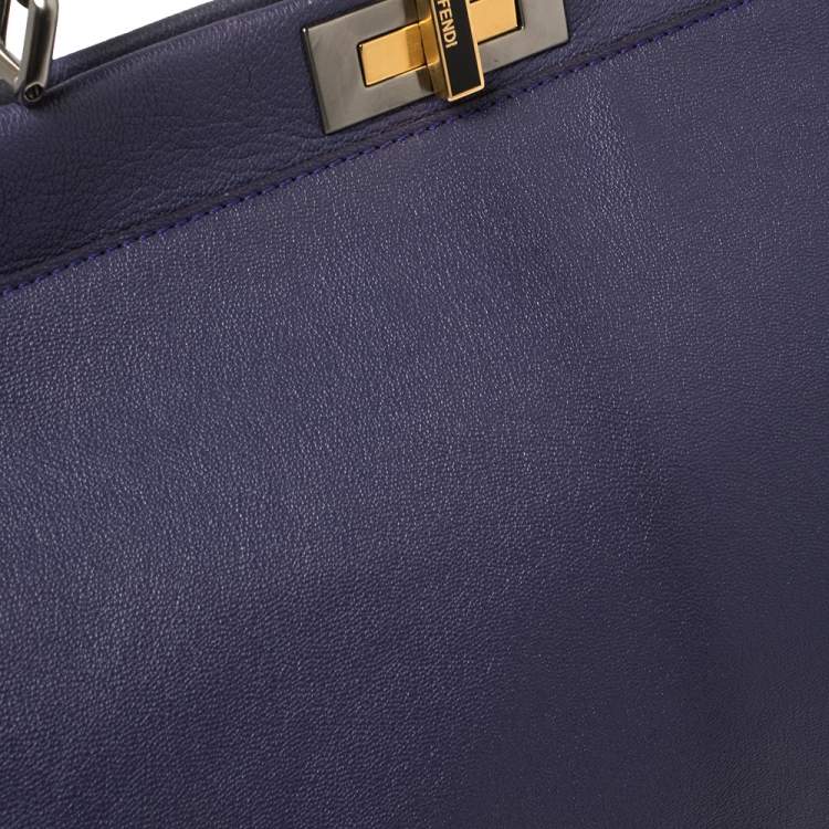 Pre Owned Fendi Purple Leather Large Peekaboo Top Handle Bag