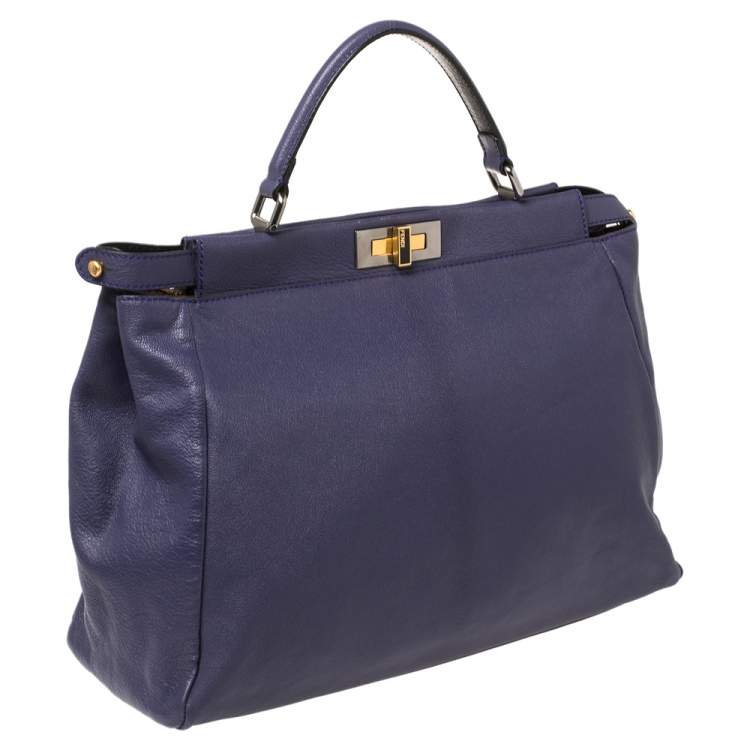 Pre Owned Fendi Purple Leather Large Peekaboo Top Handle Bag