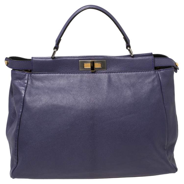 Pre Owned Fendi Purple Leather Large Peekaboo Top Handle Bag