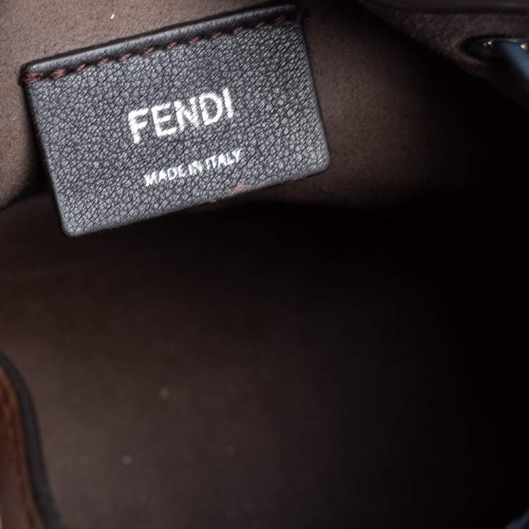 Pre Owned Fendi Tan/Blue Leather Mini Mon Tresor Drawstring Bucket Bag