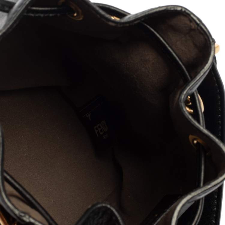 Pre Owned Fendi Black Leather Mini Mon Tresor Drawstring Bucket Bag