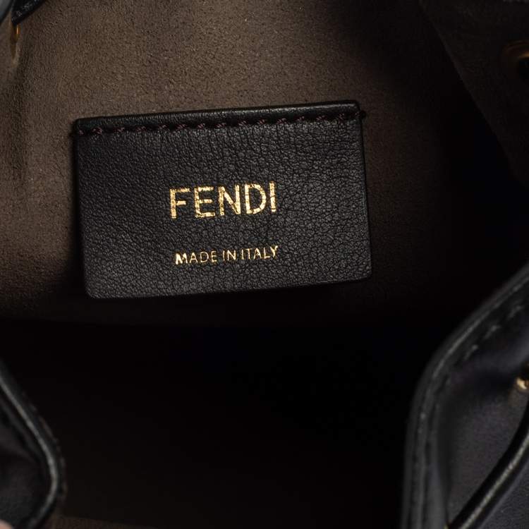 Pre Owned Fendi Black Leather Mini Mon Tresor Drawstring Bucket Bag