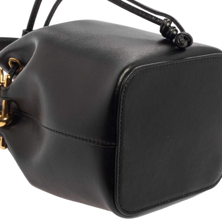 Pre Owned Fendi Black Leather Mini Mon Tresor Drawstring Bucket Bag