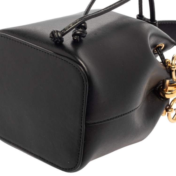 Pre Owned Fendi Black Leather Mini Mon Tresor Drawstring Bucket Bag