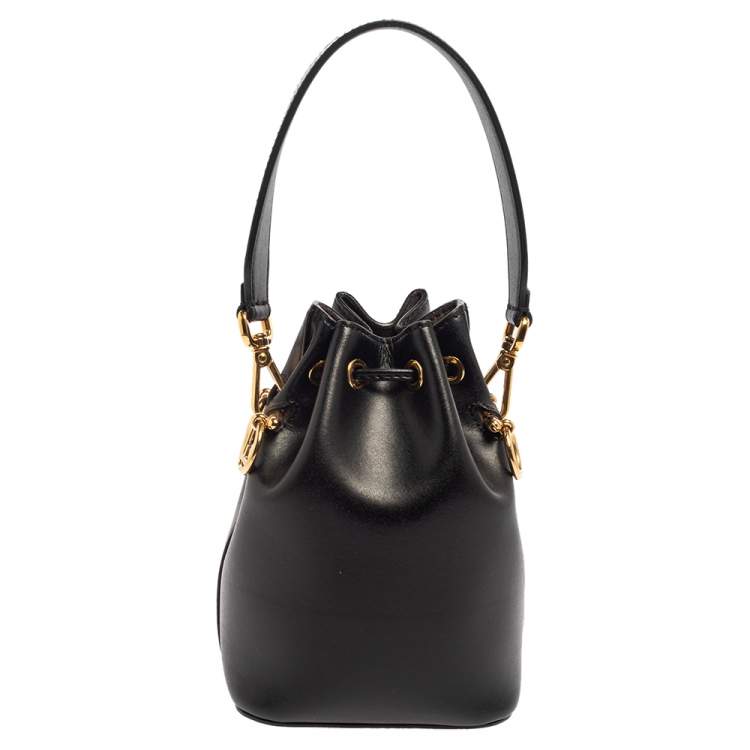 Pre Owned Fendi Black Leather Mini Mon Tresor Drawstring Bucket Bag