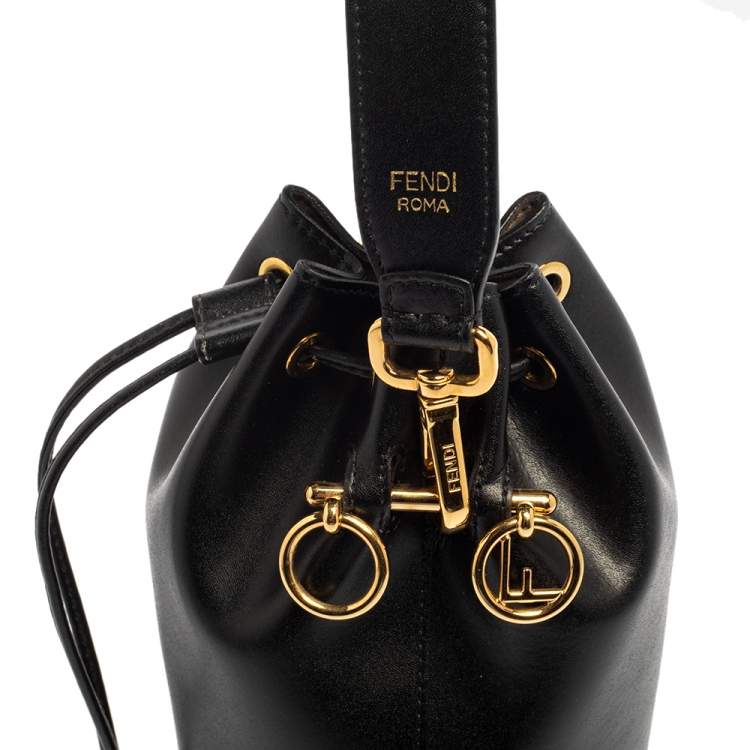Pre Owned Fendi Black Leather Mini Mon Tresor Drawstring Bucket Bag