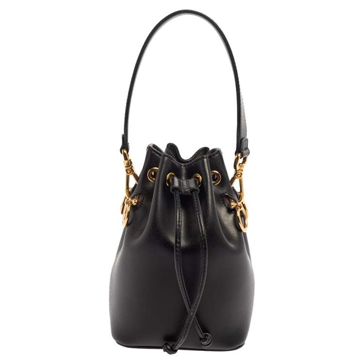 Pre Owned Fendi Black Leather Mini Mon Tresor Drawstring Bucket Bag