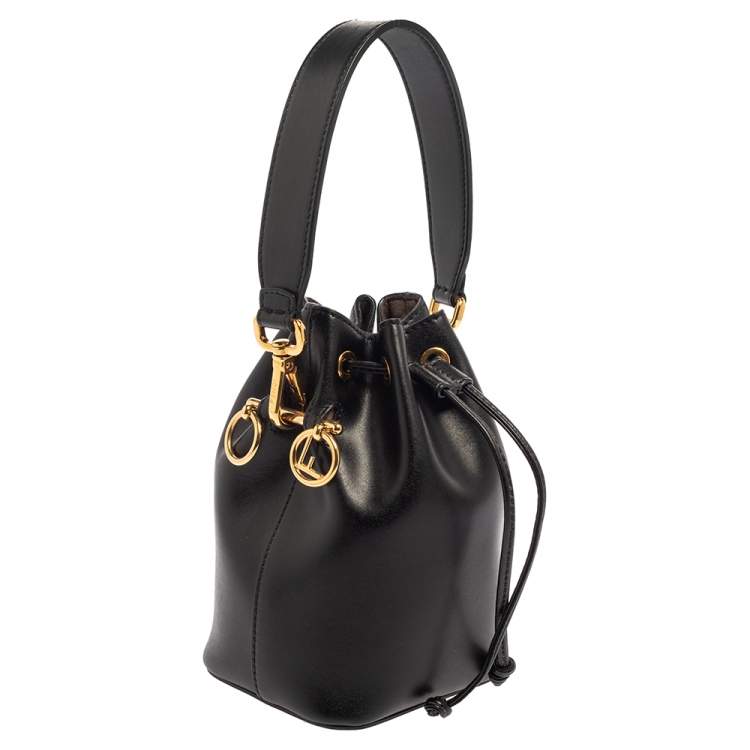 Pre Owned Fendi Black Leather Mini Mon Tresor Drawstring Bucket Bag