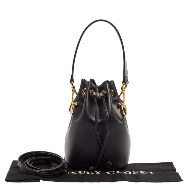 Pre Owned Fendi Black Leather Mini Mon Tresor Drawstring Bucket Bag