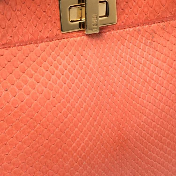 Pre Owned Fendi Coral Python Mini Peekaboo Top Handle Bag