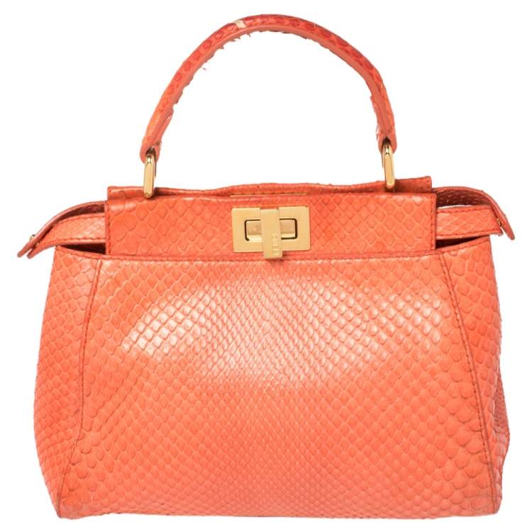 Pre Owned Fendi Coral Python Mini Peekaboo Top Handle Bag