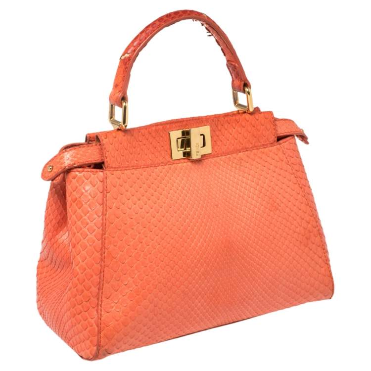 Pre Owned Fendi Coral Python Mini Peekaboo Top Handle Bag