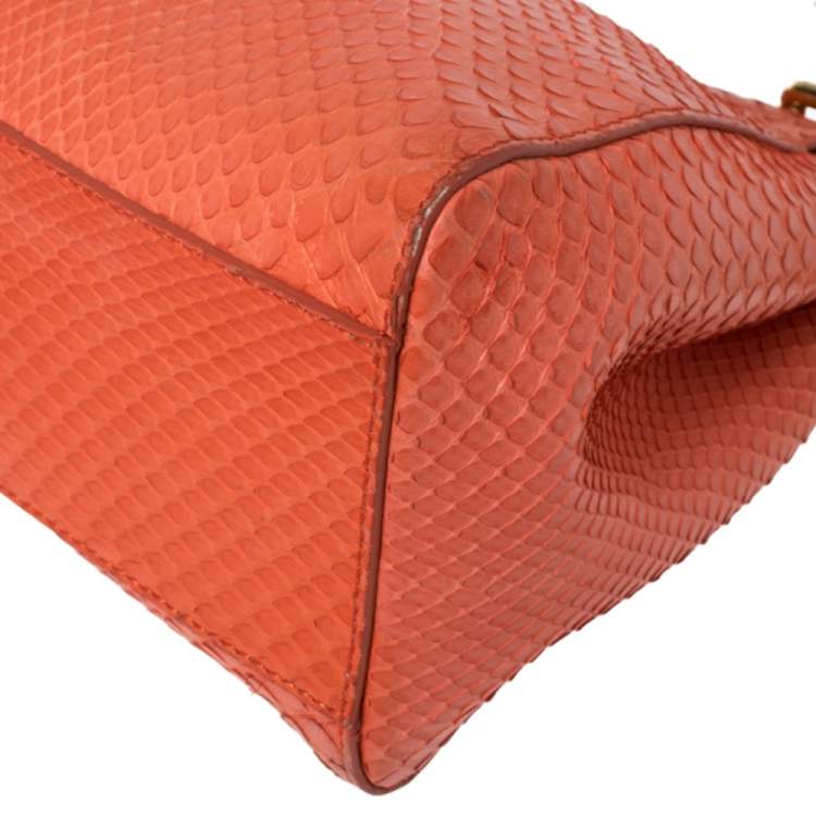 Pre Owned Fendi Coral Python Mini Peekaboo Top Handle Bag