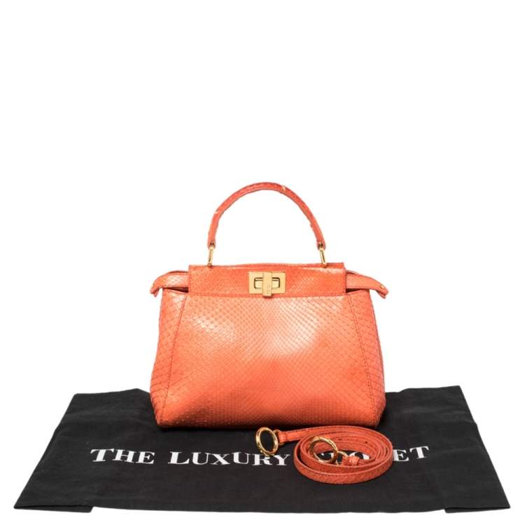 Pre Owned Fendi Coral Python Mini Peekaboo Top Handle Bag