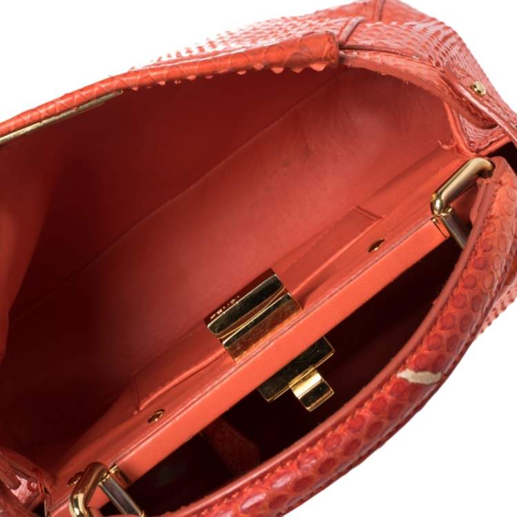 Pre Owned Fendi Coral Python Mini Peekaboo Top Handle Bag