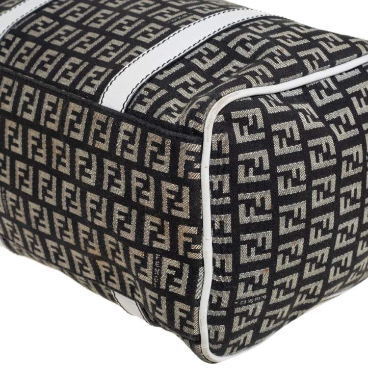 Pre Owned Fendi Black/White Canvas And Leather Forever Bauletto Boston Bag