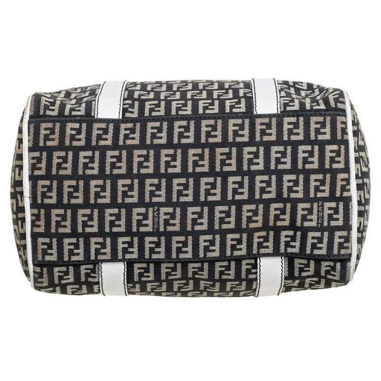 Pre Owned Fendi Black/White Canvas And Leather Forever Bauletto Boston Bag