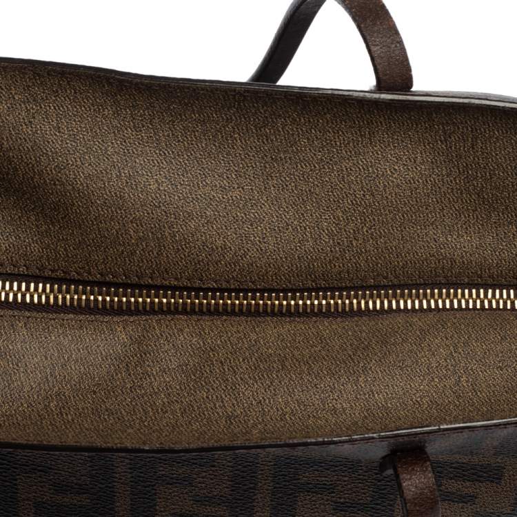 مملوكة مسبقًا Fendi Tobacco Zucca Coated Canvas Spalmati Roll Shopper Tote