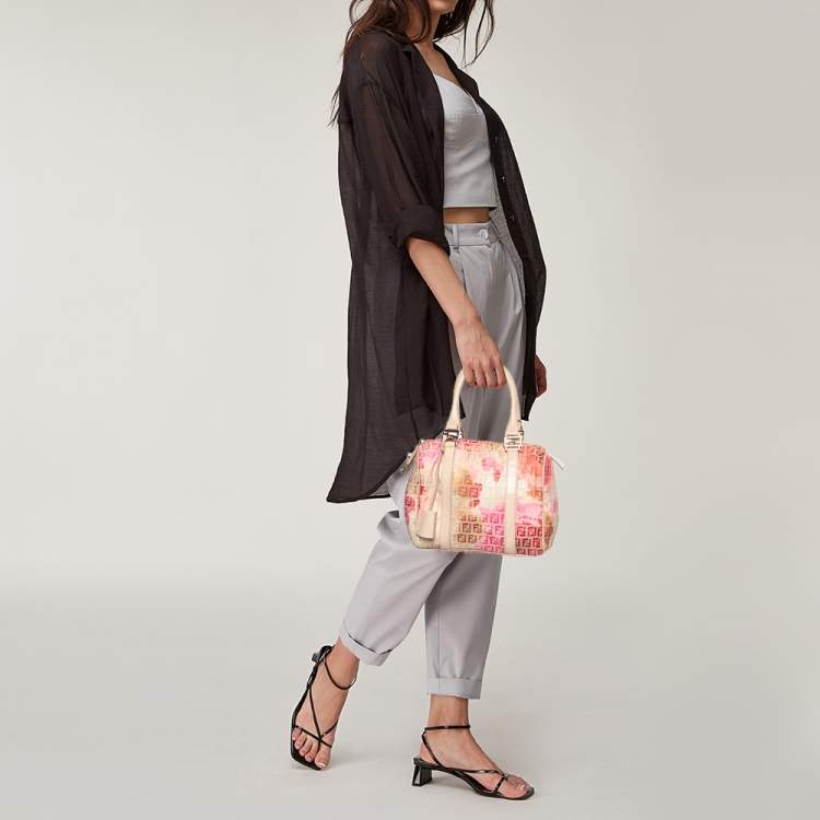 Pre Owned Fendi Multicolor Zucchino Coated Canvas And Patent Leather Forever Bauletto Boston Bag