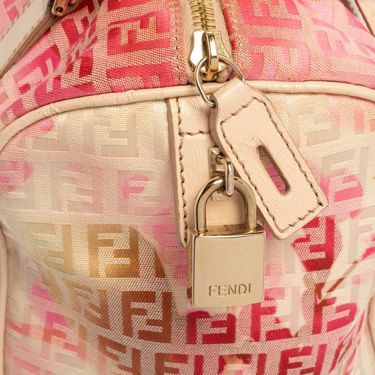 Pre Owned Fendi Multicolor Zucchino Coated Canvas And Patent Leather Forever Bauletto Boston Bag