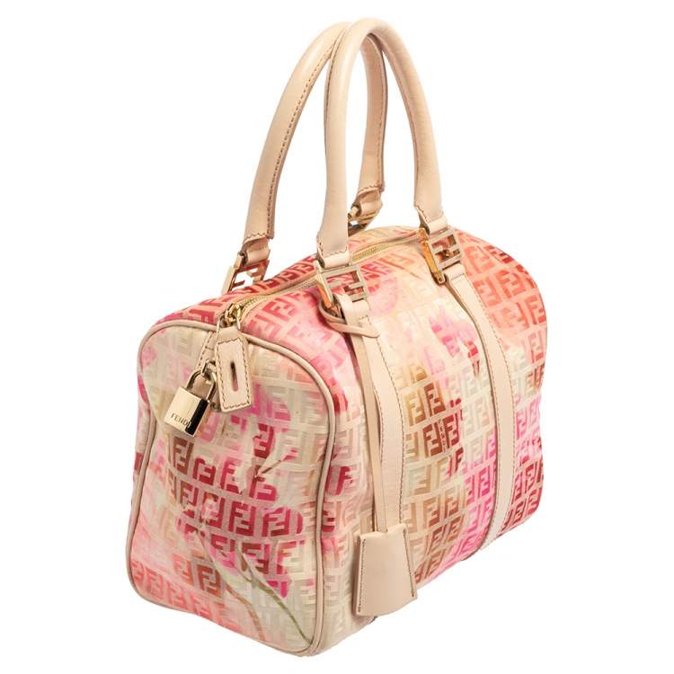 Pre Owned Fendi Multicolor Zucchino Coated Canvas And Patent Leather Forever Bauletto Boston Bag
