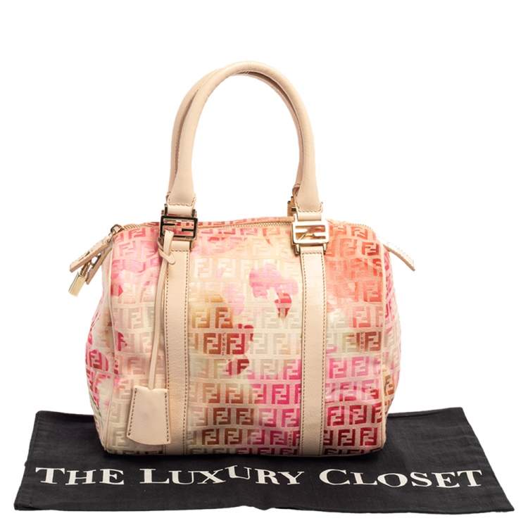 Pre Owned Fendi Multicolor Zucchino Coated Canvas And Patent Leather Forever Bauletto Boston Bag