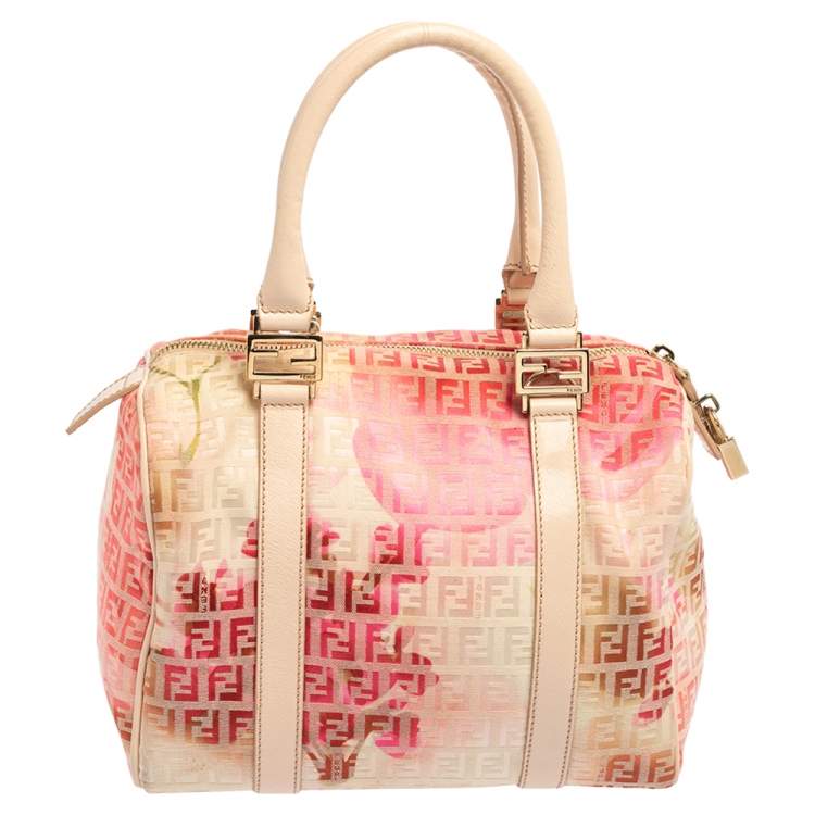 Pre Owned Fendi Multicolor Zucchino Coated Canvas And Patent Leather Forever Bauletto Boston Bag
