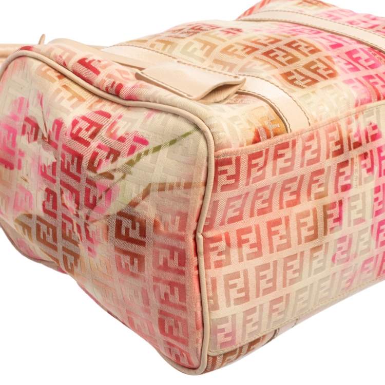 Pre Owned Fendi Multicolor Zucchino Coated Canvas And Patent Leather Forever Bauletto Boston Bag