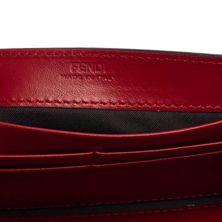 Pre Owned Fendi Red/Brown Zucca Leather F is Fendi Continental Wallet