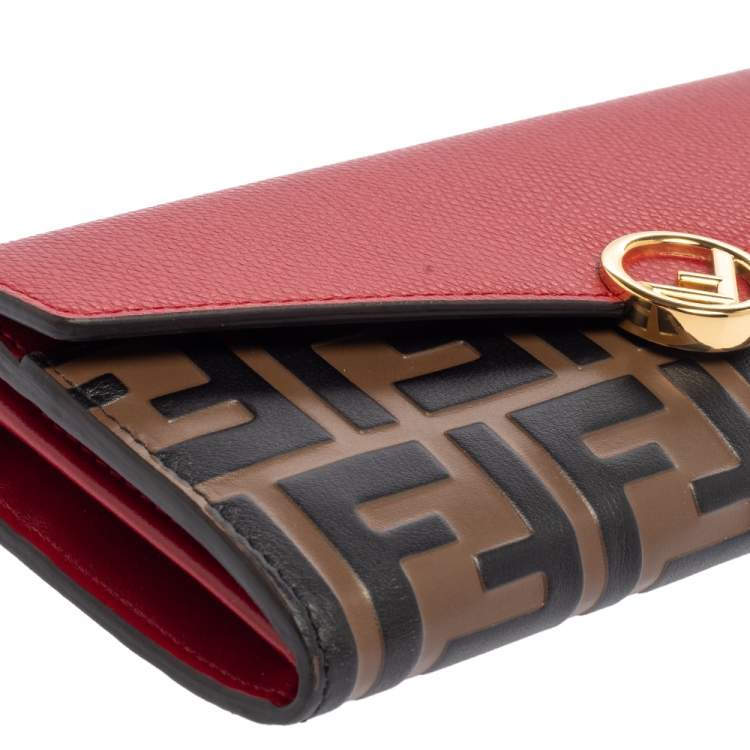 Pre Owned Fendi Red/Brown Zucca Leather F is Fendi Continental Wallet