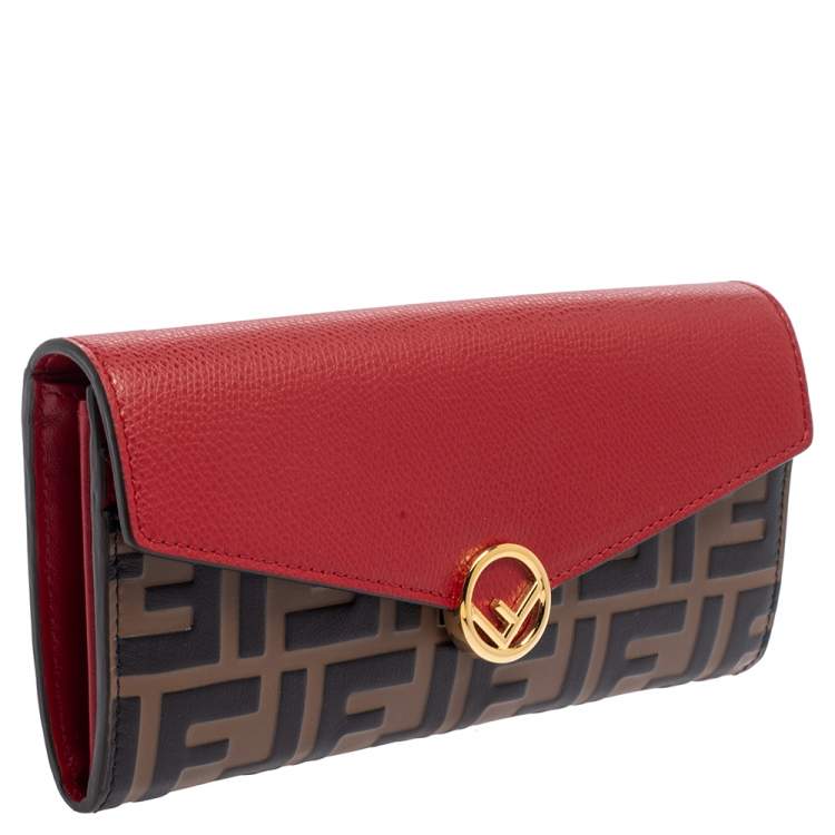 Pre Owned Fendi Red/Brown Zucca Leather F is Fendi Continental Wallet