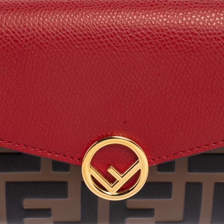 Pre Owned Fendi Red/Brown Zucca Leather F is Fendi Continental Wallet