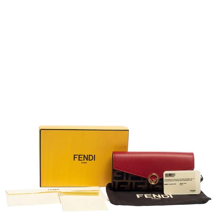 Pre Owned Fendi Red/Brown Zucca Leather F is Fendi Continental Wallet