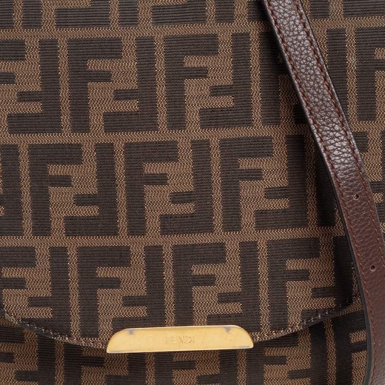 Pre Owned Fendi Tobacco Zucca Canvas Flap Crossbody Bag