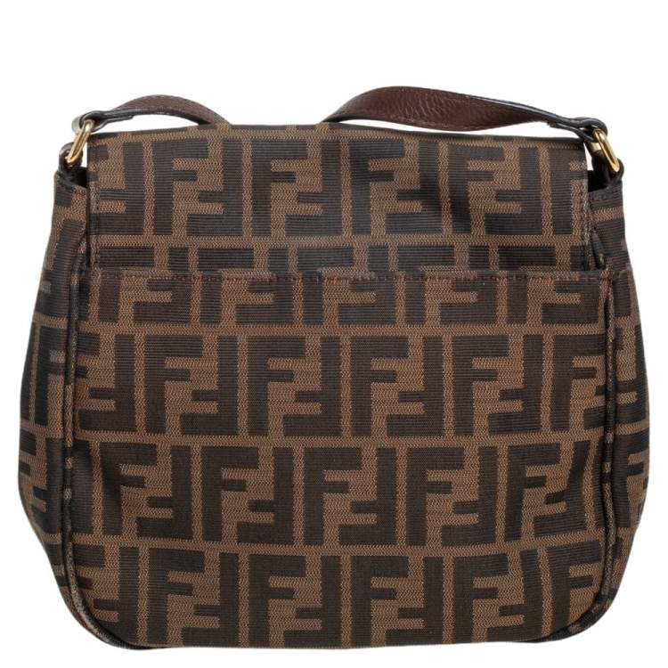 Pre Owned Fendi Tobacco Zucca Canvas Flap Crossbody Bag