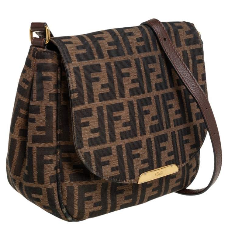 Pre Owned Fendi Tobacco Zucca Canvas Flap Crossbody Bag