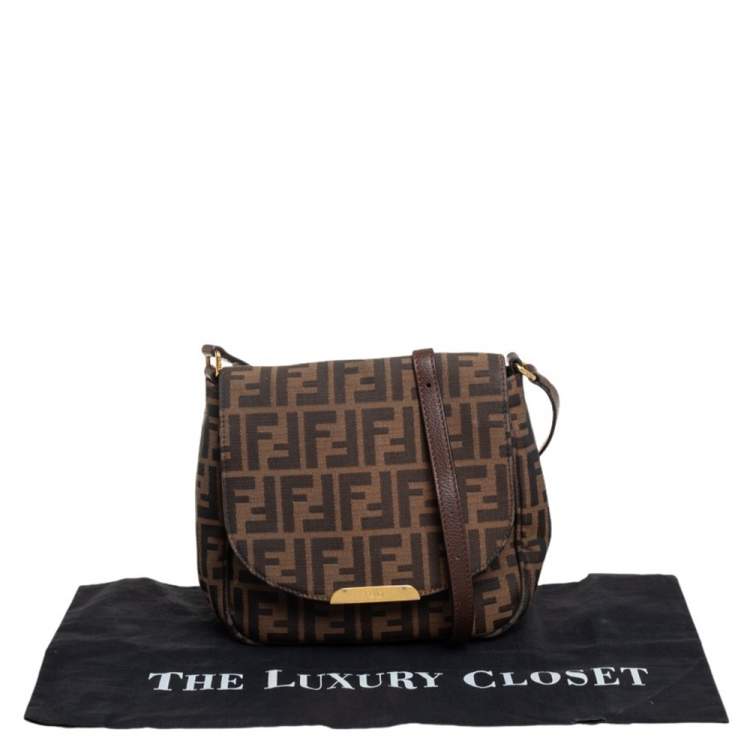 Pre Owned Fendi Tobacco Zucca Canvas Flap Crossbody Bag