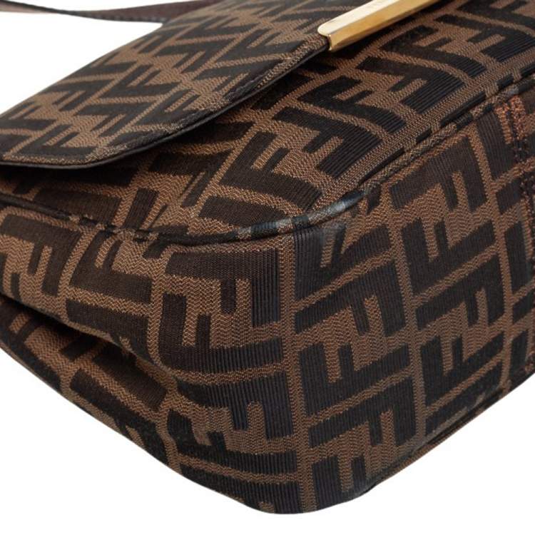 Pre Owned Fendi Tobacco Zucca Canvas Flap Crossbody Bag