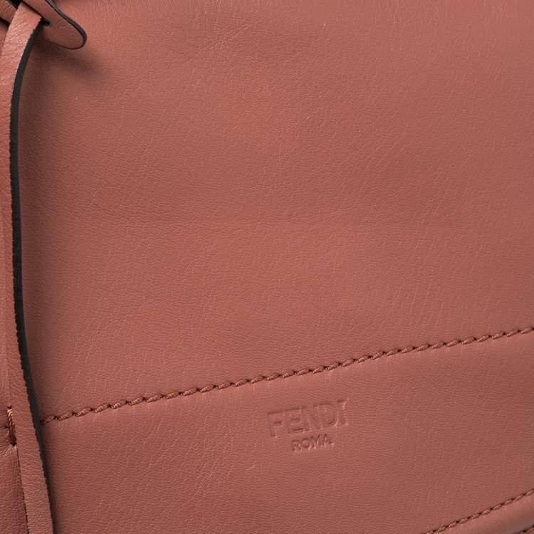Pre Owned Fendi Pink/Tobacco Pequin Canvas and Leather Medium Top Handle Bag