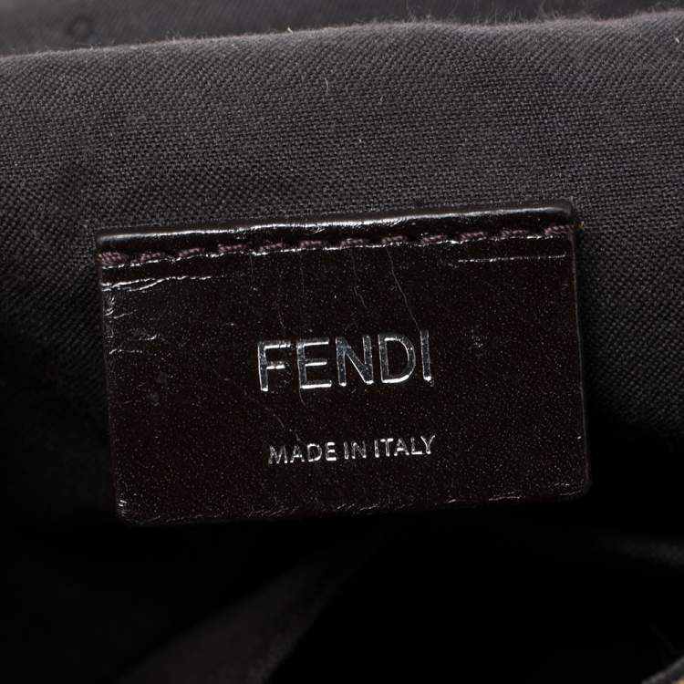 Pre Owned Fendi Pink/Tobacco Pequin Canvas and Leather Medium Top Handle Bag