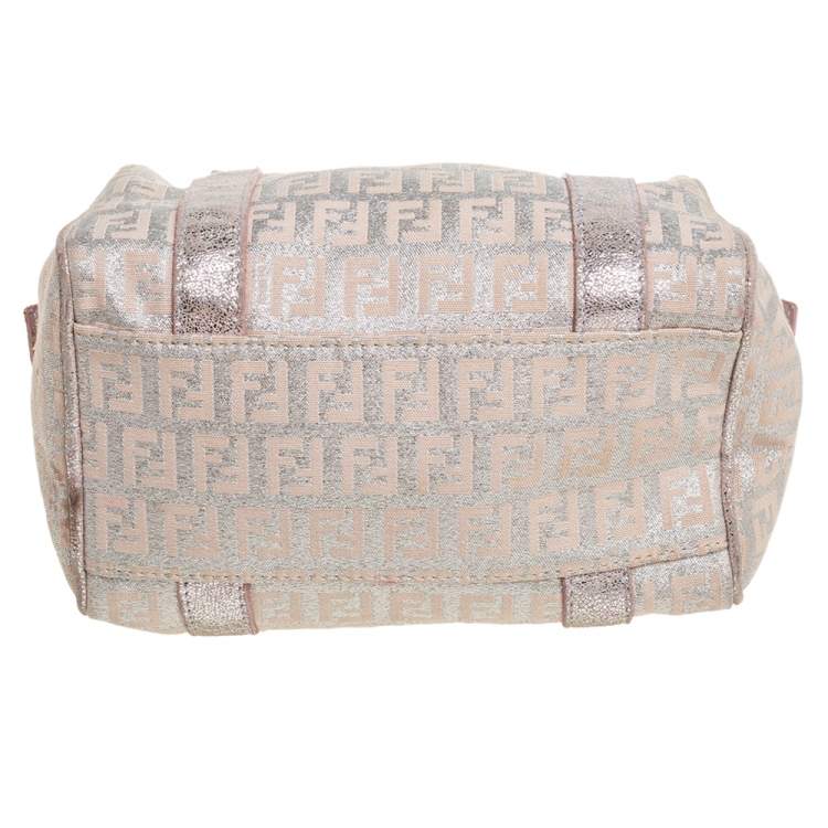 Pre Owned Fendi Beige/Pink Zucchino Shimmer Canvas Mini Forever Bauletto Bag