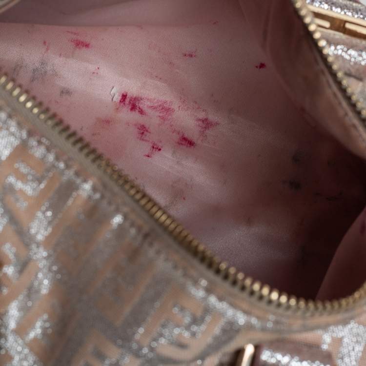 Pre Owned Fendi Beige/Pink Zucchino Shimmer Canvas Mini Forever Bauletto Bag