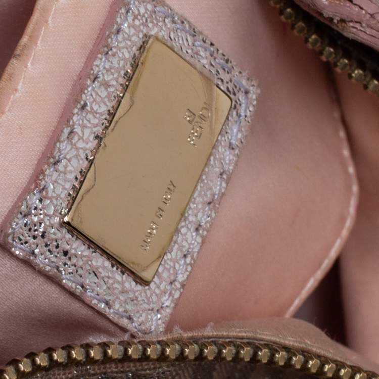 Pre Owned Fendi Beige/Pink Zucchino Shimmer Canvas Mini Forever Bauletto Bag