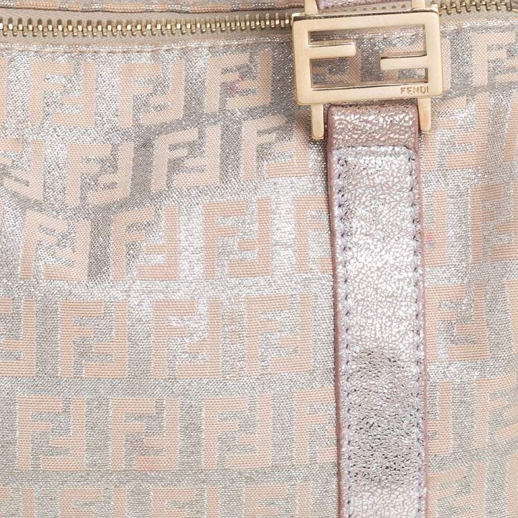 Pre Owned Fendi Beige/Pink Zucchino Shimmer Canvas Mini Forever Bauletto Bag